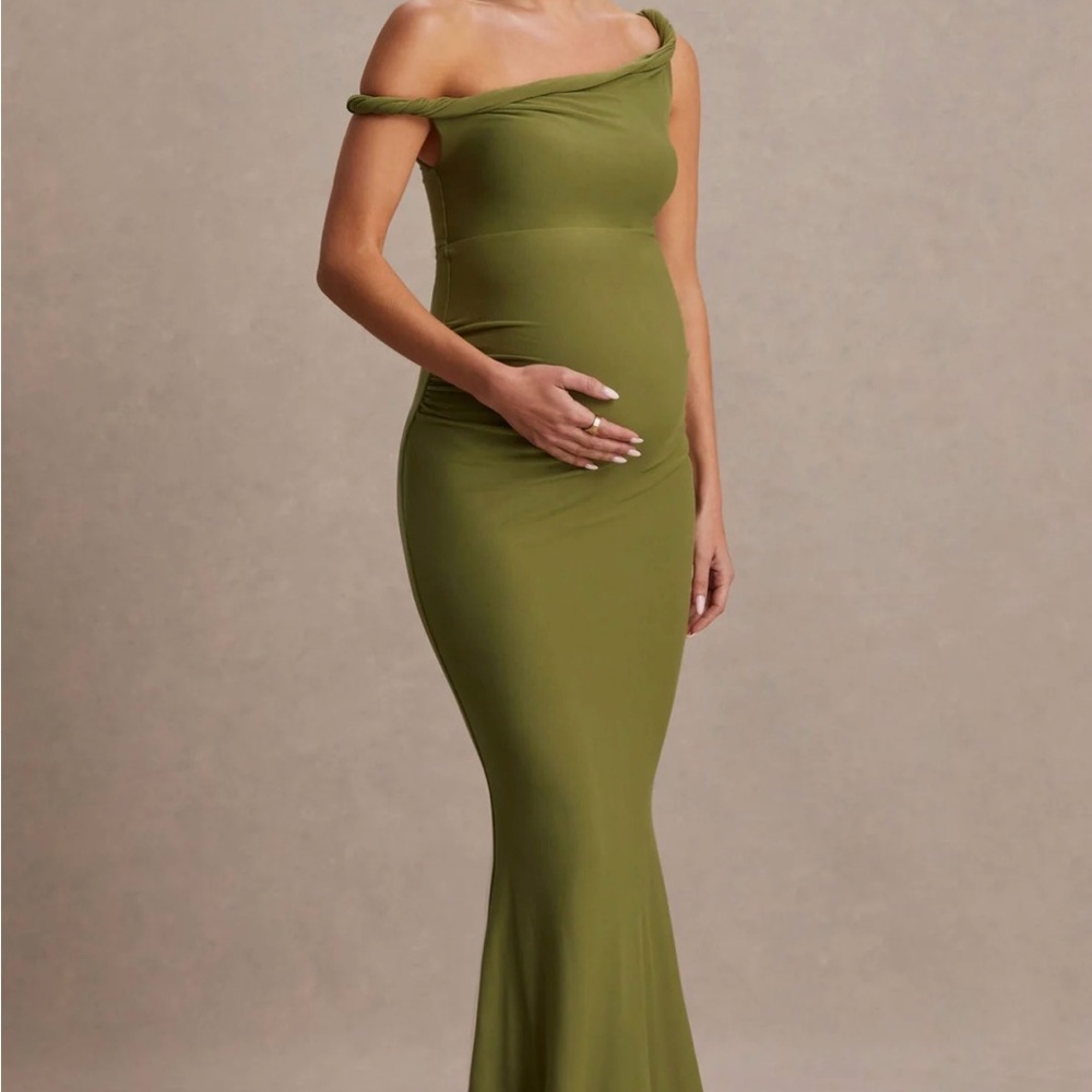 Club L London Olive One Shoulder Maternity Dress
